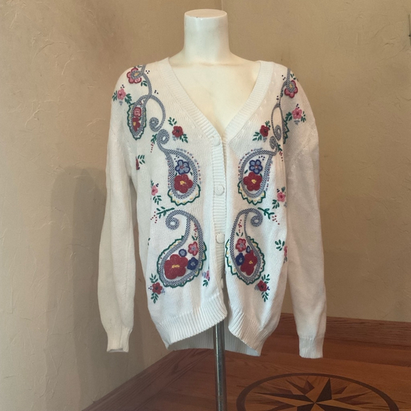 Women's Susan Bristol Cardigan Sweater M White Multi - Picture 3 of 13